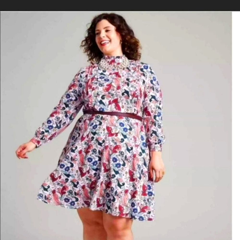 Eloquii Plus Size 18 Floral High Neck Ruffle Trim